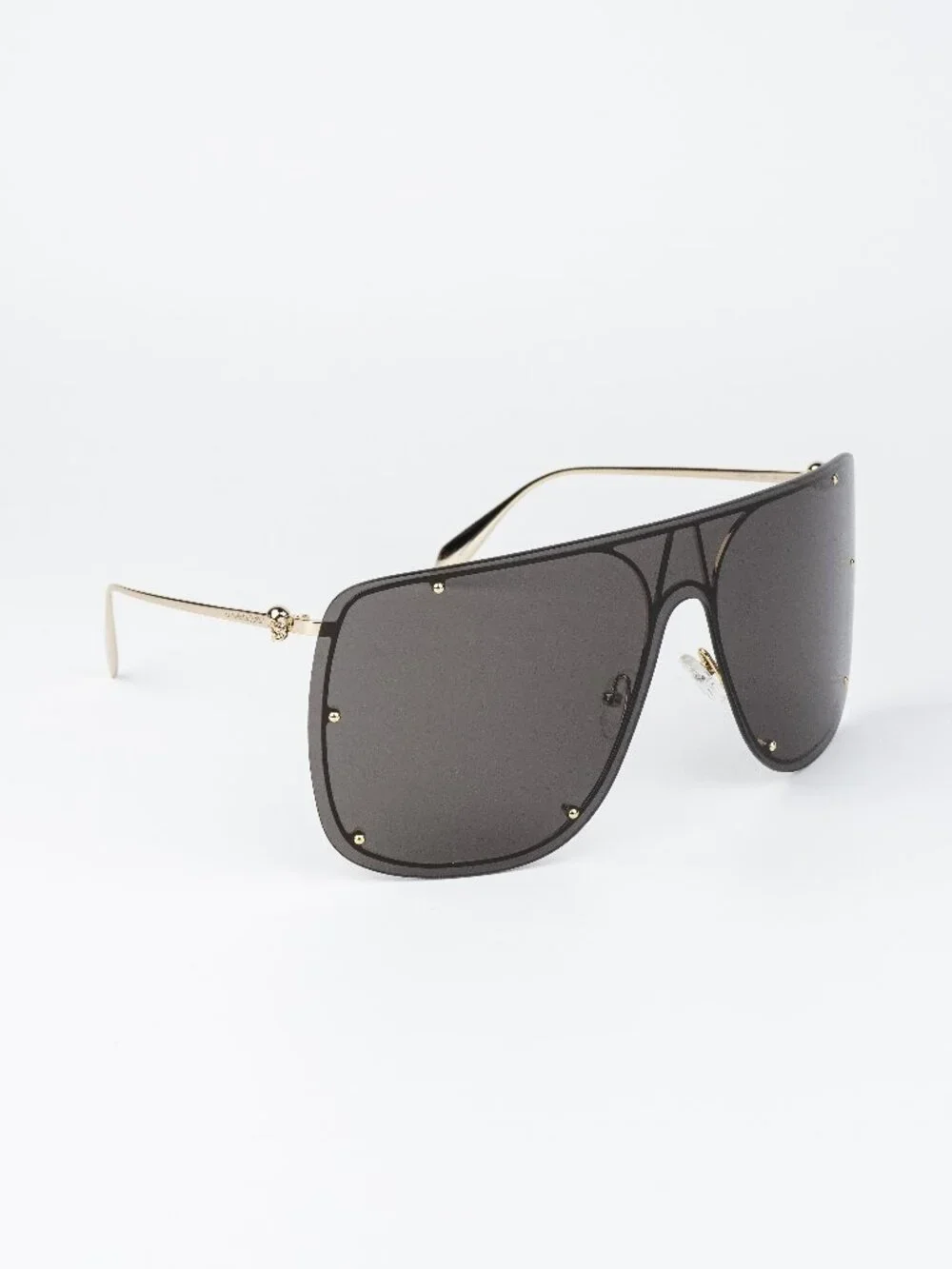 Alexander McQueen Men Sunglasses Gold Grey Shield AM0313S 001 NEW AUTHENTIC